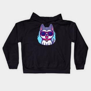 Cool Husky Dog Wearing Glasses Cartoon Kids Hoodie